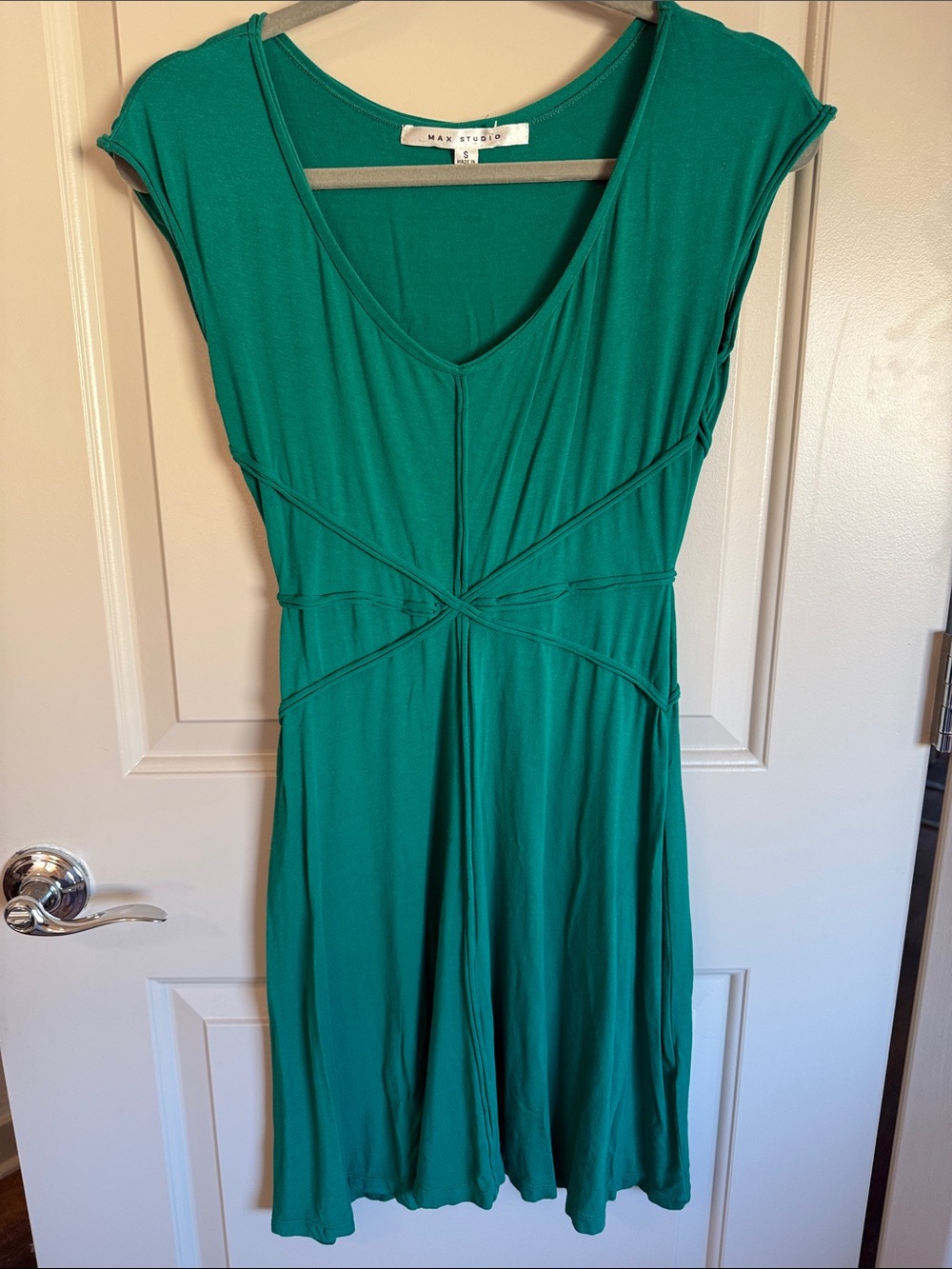 Max Studio criss cross emerald green dress small